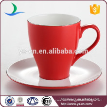Hot selling red glaze ceramic coffee cup saucer stoneware material